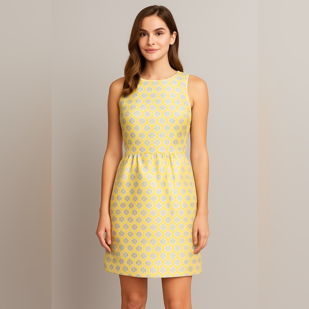 Raoul Metallic Silver Yellow Jacquard Sleeveless Dress US 8 Elegant Cocktail